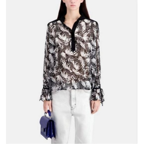 The Kooples French Womens Black & White Butterfly Print Blouse Size 1 US S - Picture 7 of 9